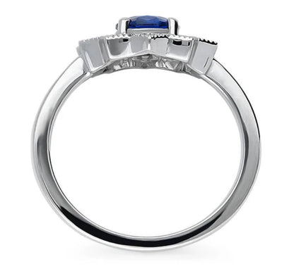 Flower Halo Blue CZ Ring in Sterling Silver