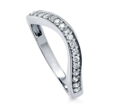 Pave Set CZ Curved Half Eternity Ring in Sterling Silver