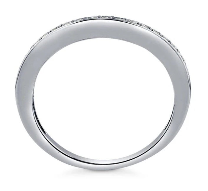 Pave Set CZ Curved Half Eternity Ring in Sterling Silver