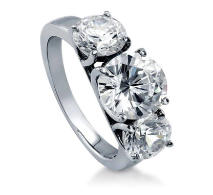 3-Stone Round CZ Ring in Sterling Silver