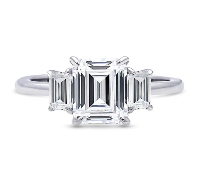 3-Stone Step Emerald Cut CZ Ring in Sterling Silver