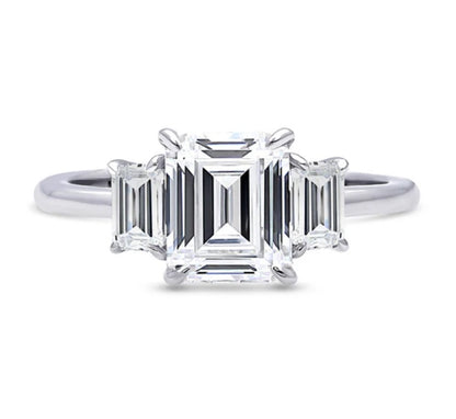3-Stone Step Emerald Cut CZ Ring in Sterling Silver