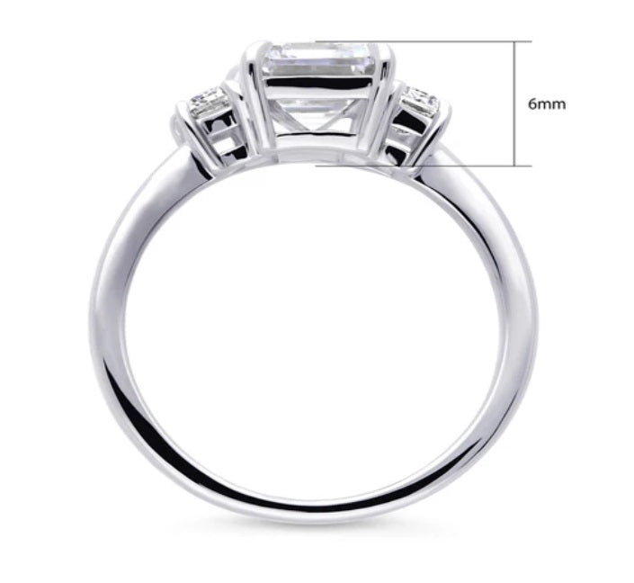 3-Stone Step Emerald Cut CZ Ring in Sterling Silver