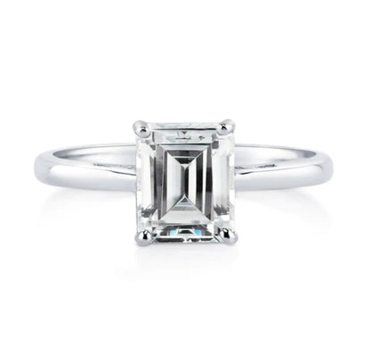 Solitaire 2.1ct Emerald Cut CZ Ring in Sterling Silver