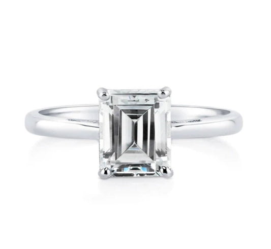 Solitaire 2.1ct Emerald Cut CZ Ring in Sterling Silver
