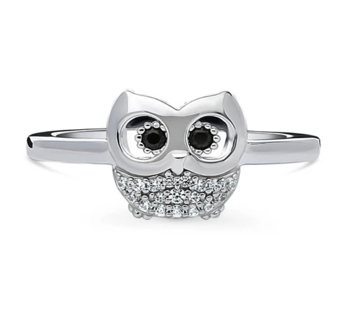 Owl CZ Ring in Sterling Silver