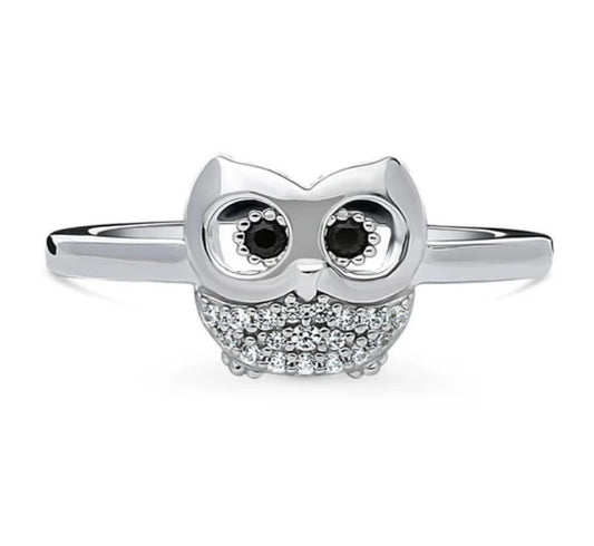 Owl CZ Ring in Sterling Silver