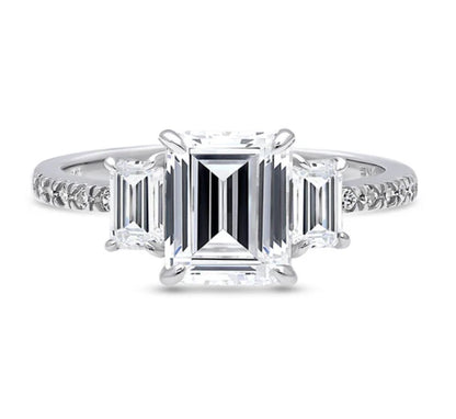 3-Stone Step Emerald Cut CZ Ring in Sterling Silver