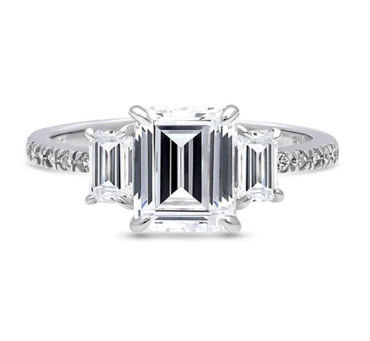 3-Stone Step Emerald Cut CZ Ring in Sterling Silver