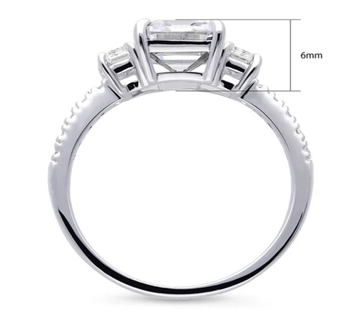 3-Stone Step Emerald Cut CZ Ring in Sterling Silver
