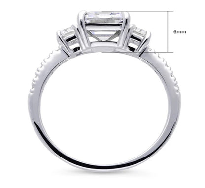 3-Stone Step Emerald Cut CZ Ring in Sterling Silver
