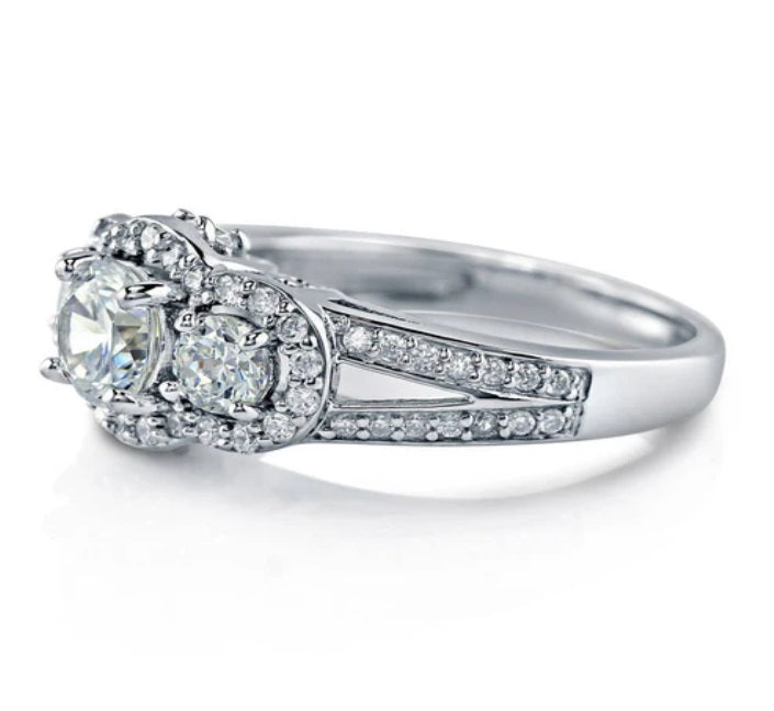 3-Stone Round CZ Split Shank Ring in Sterling Silver