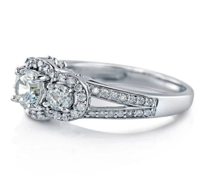 3-Stone Round CZ Split Shank Ring in Sterling Silver