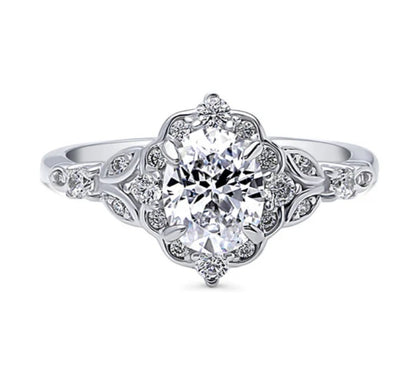 Halo Art Deco Oval CZ Ring in Sterling Silver