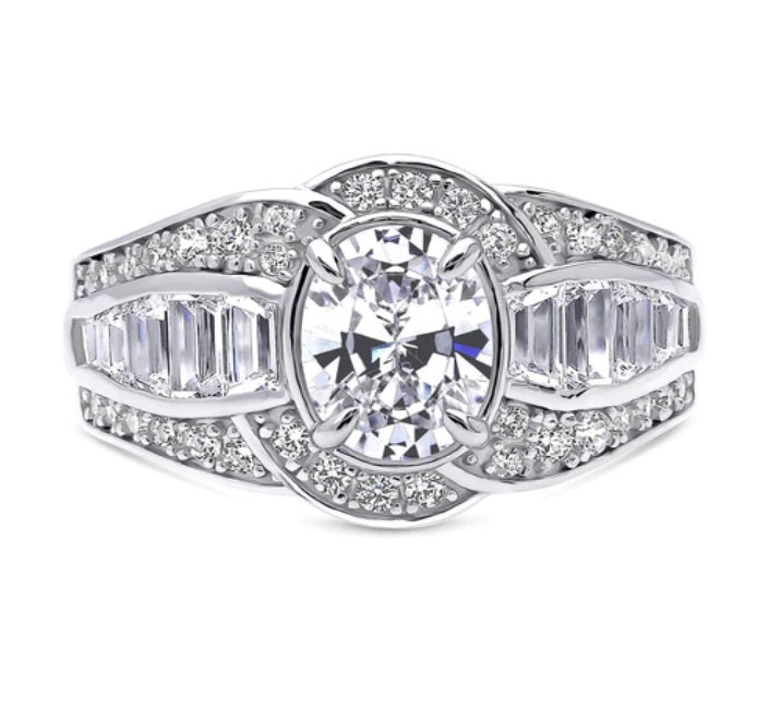 Halo Woven Oval CZ Statement Ring in Sterling Silver