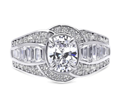Halo Woven Oval CZ Statement Ring in Sterling Silver