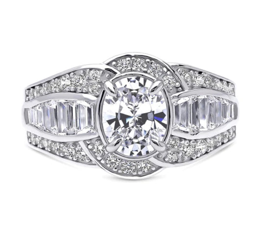 Halo Woven Oval CZ Statement Ring in Sterling Silver