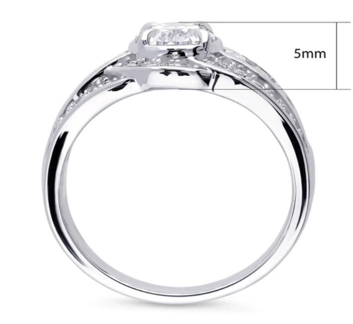 Halo Woven Oval CZ Statement Ring in Sterling Silver