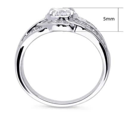 Halo Woven Oval CZ Statement Ring in Sterling Silver