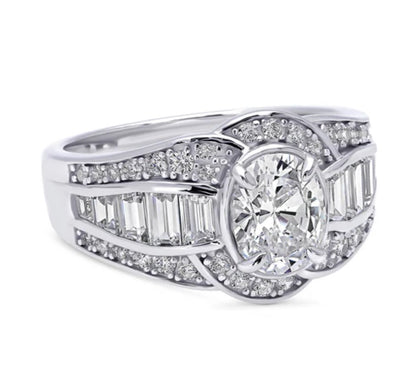 Halo Woven Oval CZ Statement Ring in Sterling Silver