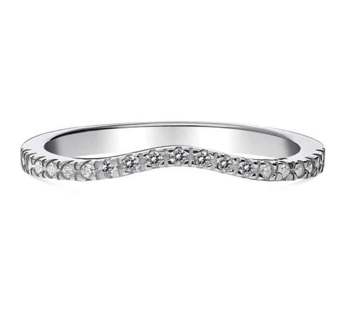 Wishbone CZ Curved Half Eternity Ring in Sterling Silver