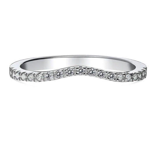 Wishbone CZ Curved Half Eternity Ring in Sterling Silver
