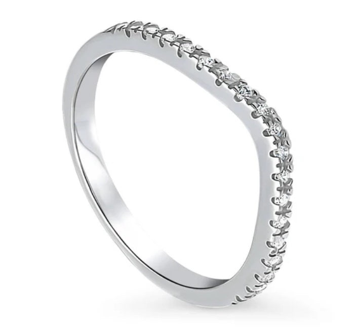 Wishbone CZ Curved Half Eternity Ring in Sterling Silver