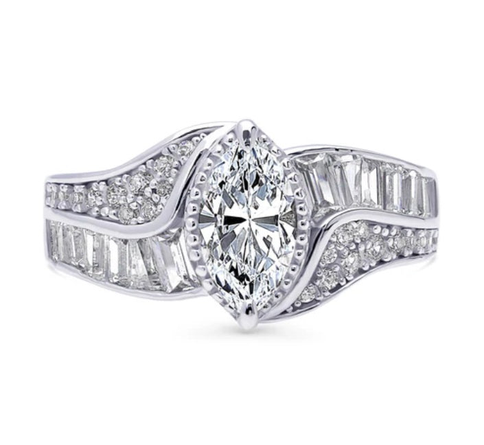 Halo Woven Marquise CZ Ring in Sterling Silver
