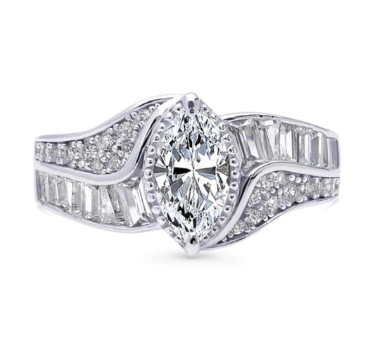 Halo Woven Marquise CZ Ring in Sterling Silver
