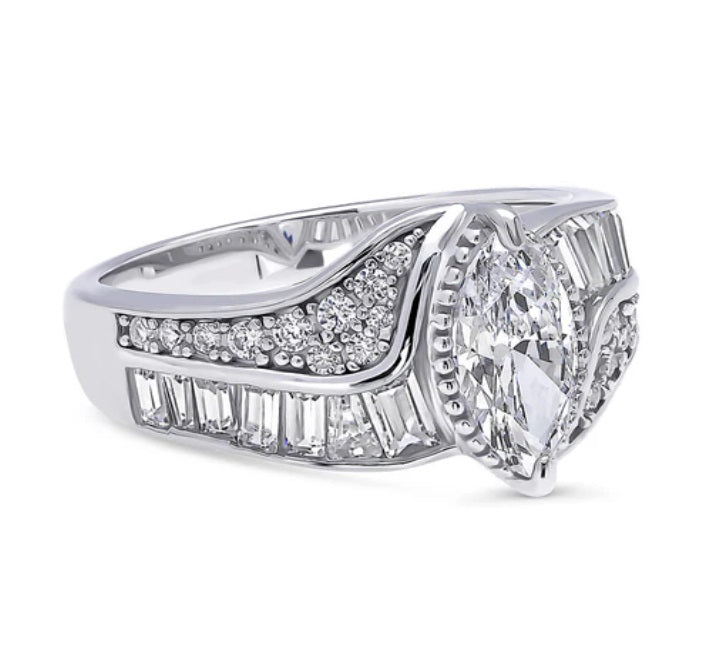 Halo Woven Marquise CZ Ring in Sterling Silver