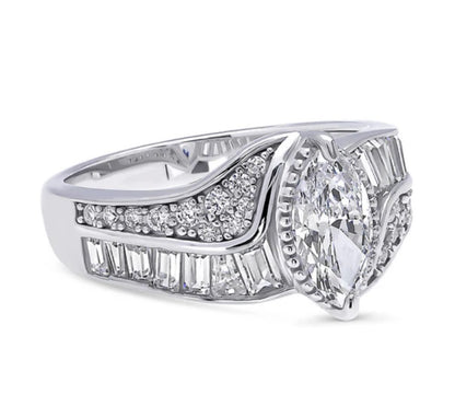 Halo Woven Marquise CZ Ring in Sterling Silver