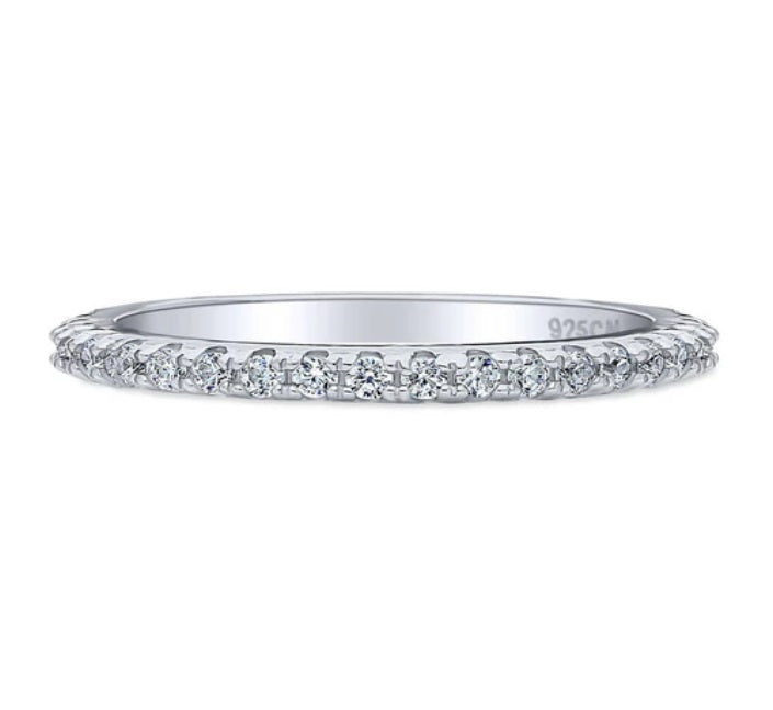 Pave Set CZ Half Eternity Ring in Sterling Silver