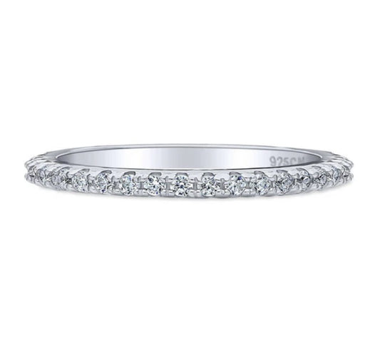 Pave Set CZ Half Eternity Ring in Sterling Silver