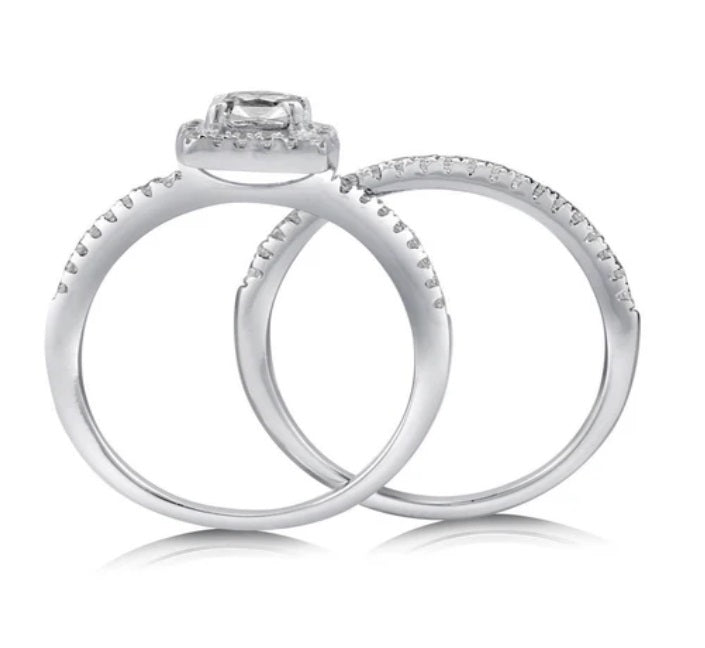 Halo Cushion CZ Ring Set in Sterling Silver