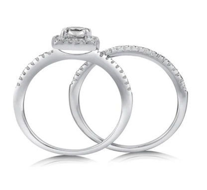 Halo Cushion CZ Ring Set in Sterling Silver