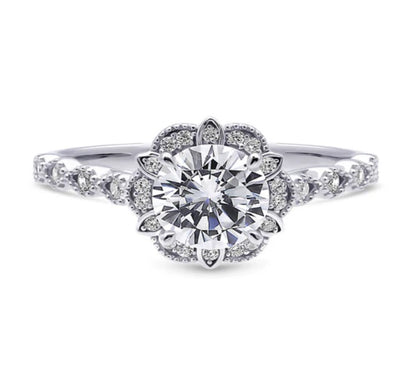 Halo Flower Round CZ Ring in Sterling Silver
