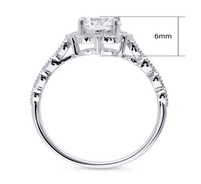 Halo Flower Round CZ Ring in Sterling Silver