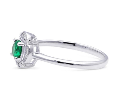 Halo Flower Green Round CZ Ring in Sterling Silver