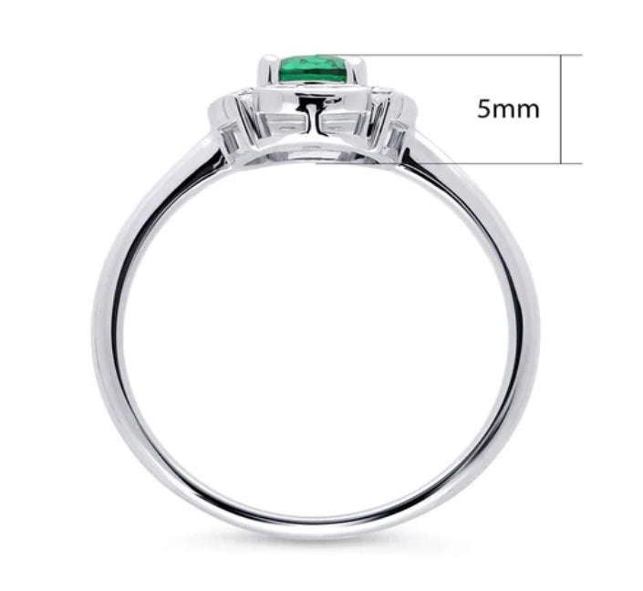 Halo Flower Green Round CZ Ring in Sterling Silver