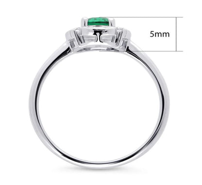 Halo Flower Green Round CZ Ring in Sterling Silver