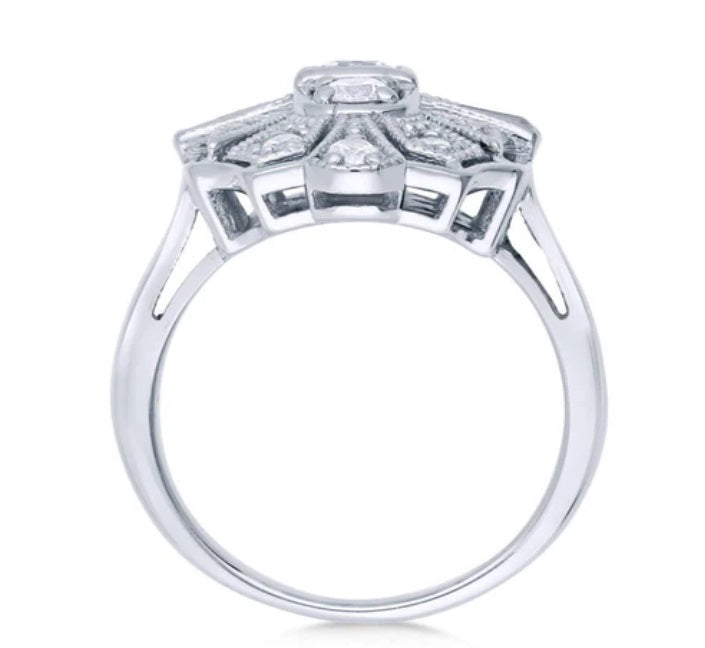 Art Deco Milgrain CZ Statement Ring in Sterling Silver