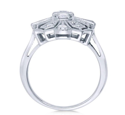 Art Deco Milgrain CZ Statement Ring in Sterling Silver