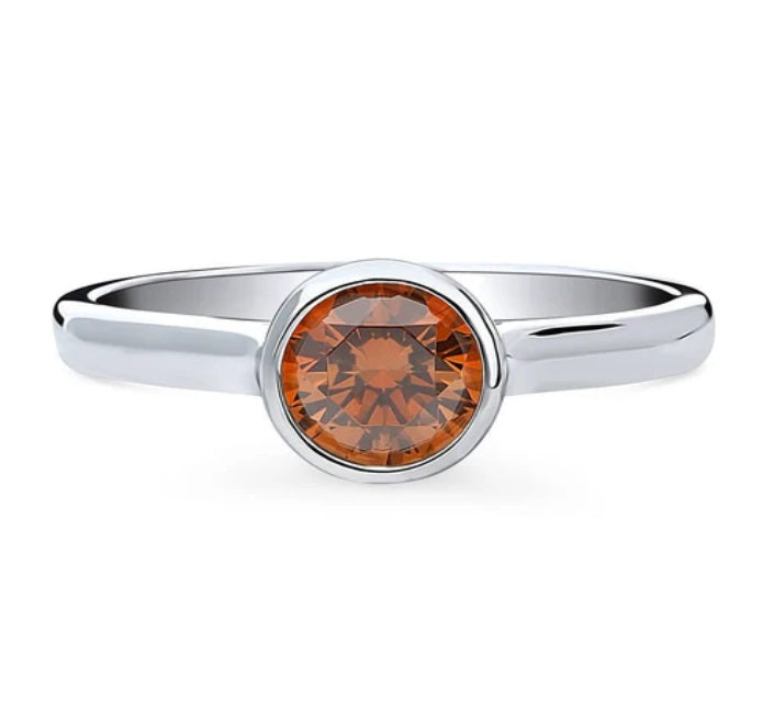 Solitaire Caramel Bezel Set Round CZ Ring in Sterling Silver 0.8ct