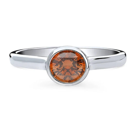 Solitaire Caramel Bezel Set Round CZ Ring in Sterling Silver 0.8ct