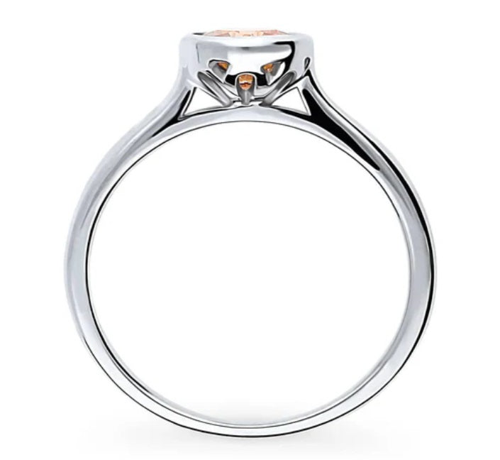 Solitaire Caramel Bezel Set Round CZ Ring in Sterling Silver 0.8ct