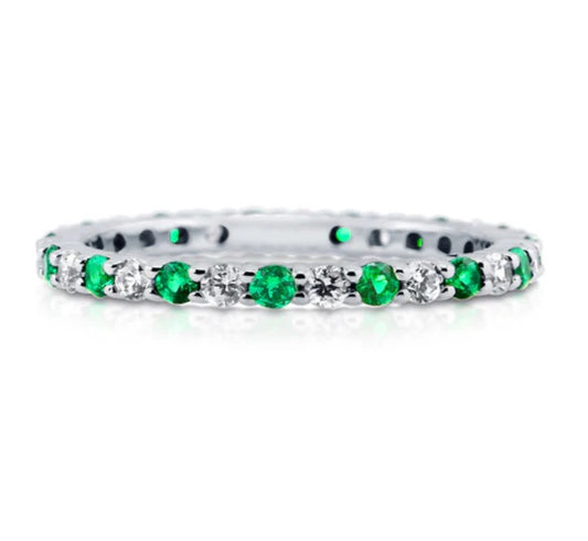 Simulated Emerald Pave Set CZ Eternity Ring in Sterling Silver