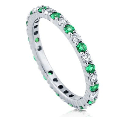 Simulated Emerald Pave Set CZ Eternity Ring in Sterling Silver