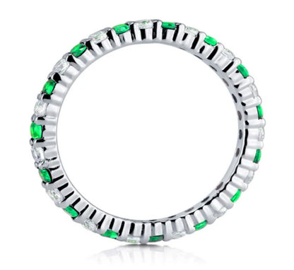 Simulated Emerald Pave Set CZ Eternity Ring in Sterling Silver
