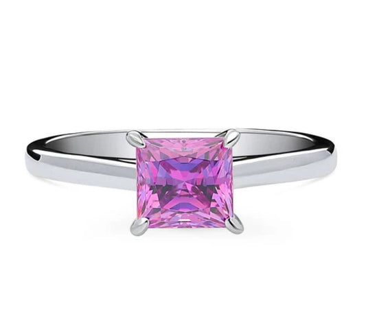 Solitaire Purple Princess CZ Ring in Sterling Silver 1.2ct