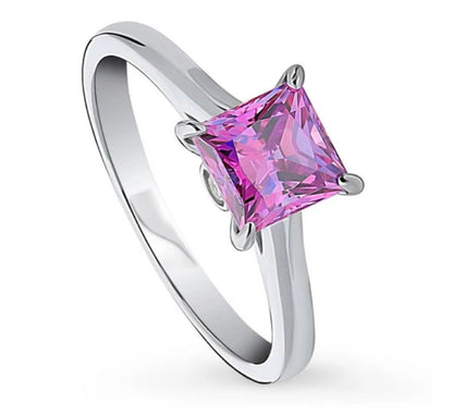 Solitaire Purple Princess CZ Ring in Sterling Silver 1.2ct